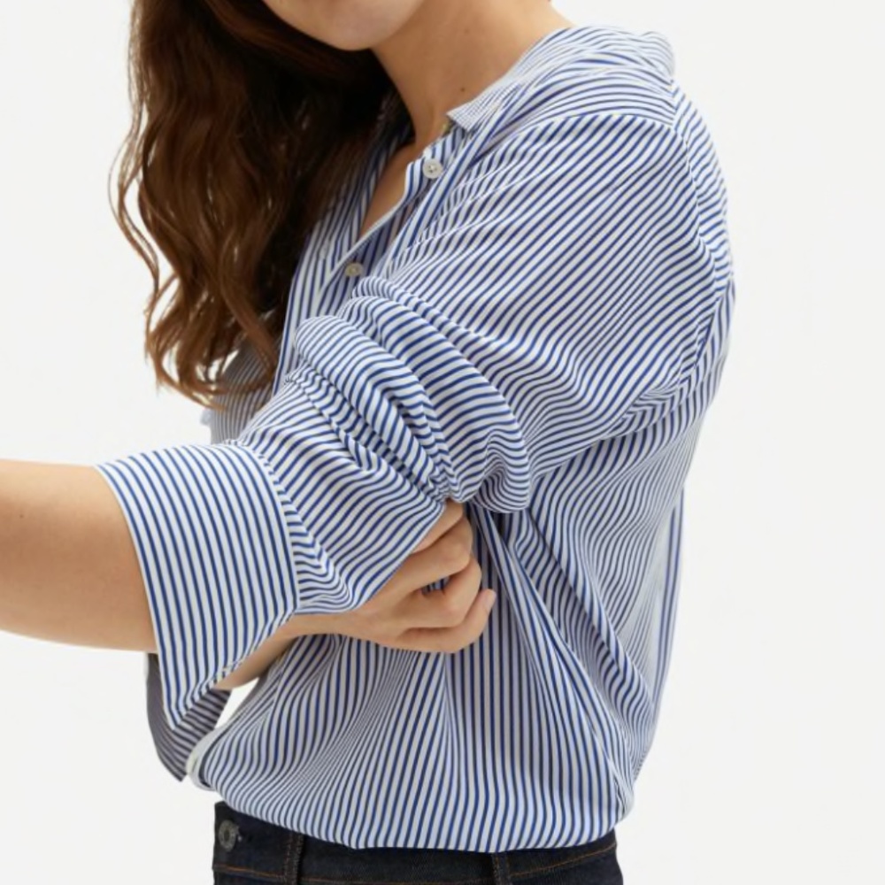 Everlane | The Clean Silk Relaxed Shirt, striped, size 16 (XL)